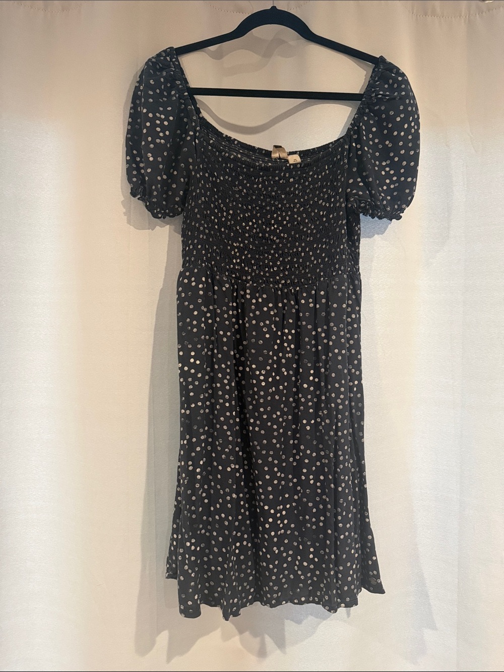 Roxy Black and White Polka Dot Smocked Dress